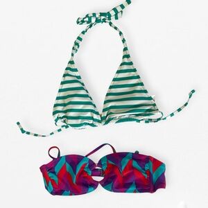 Set of 2 Striped Green and Red purple Multicolor bikini top Swimsuits S
